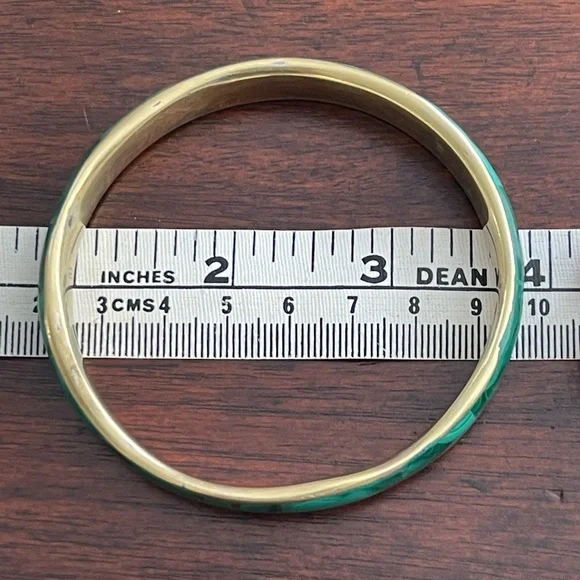 Natural malachite golden brass bangle bracelet - Picture 6 of 6